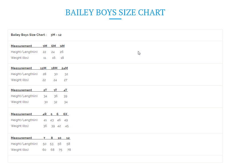 Bailey Boys Size Chart