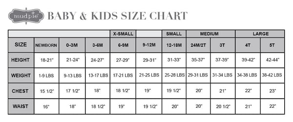 Do you have a sizing chart for both Women's, kids and Men's? – Mud Pie