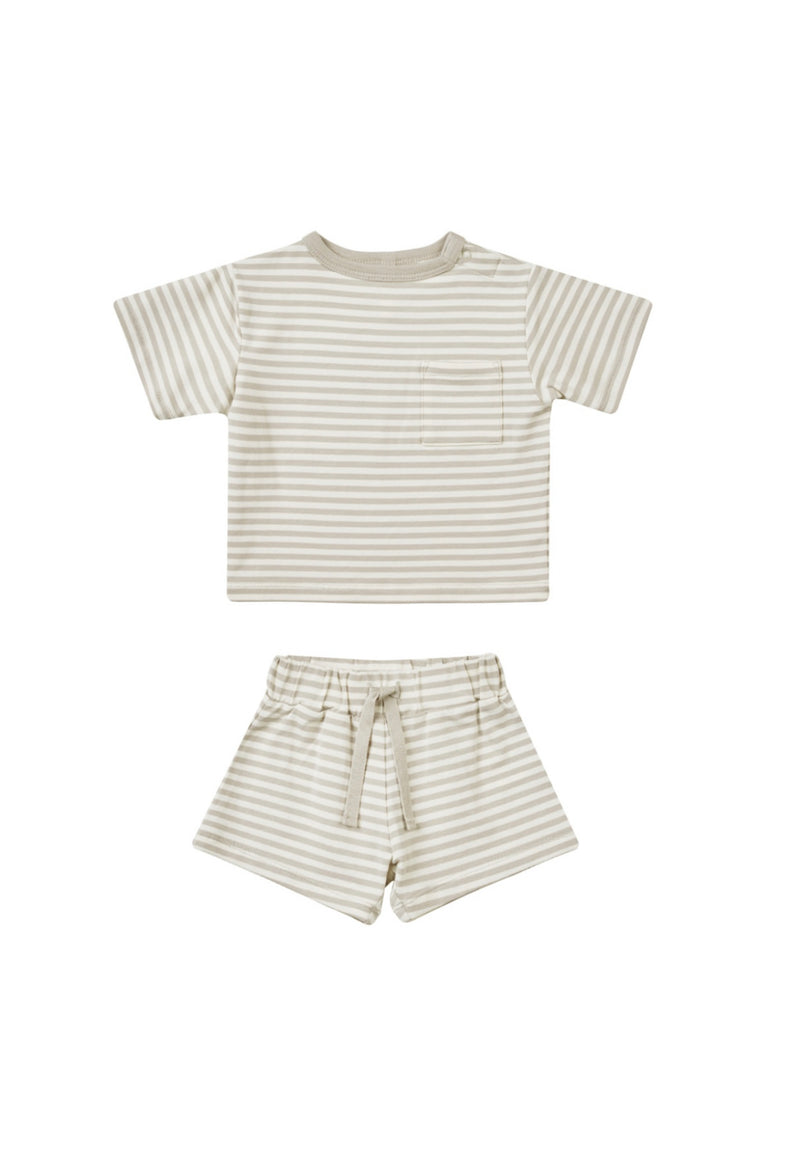 Boxy Pocket Tee/Short Set- Ash Stripe