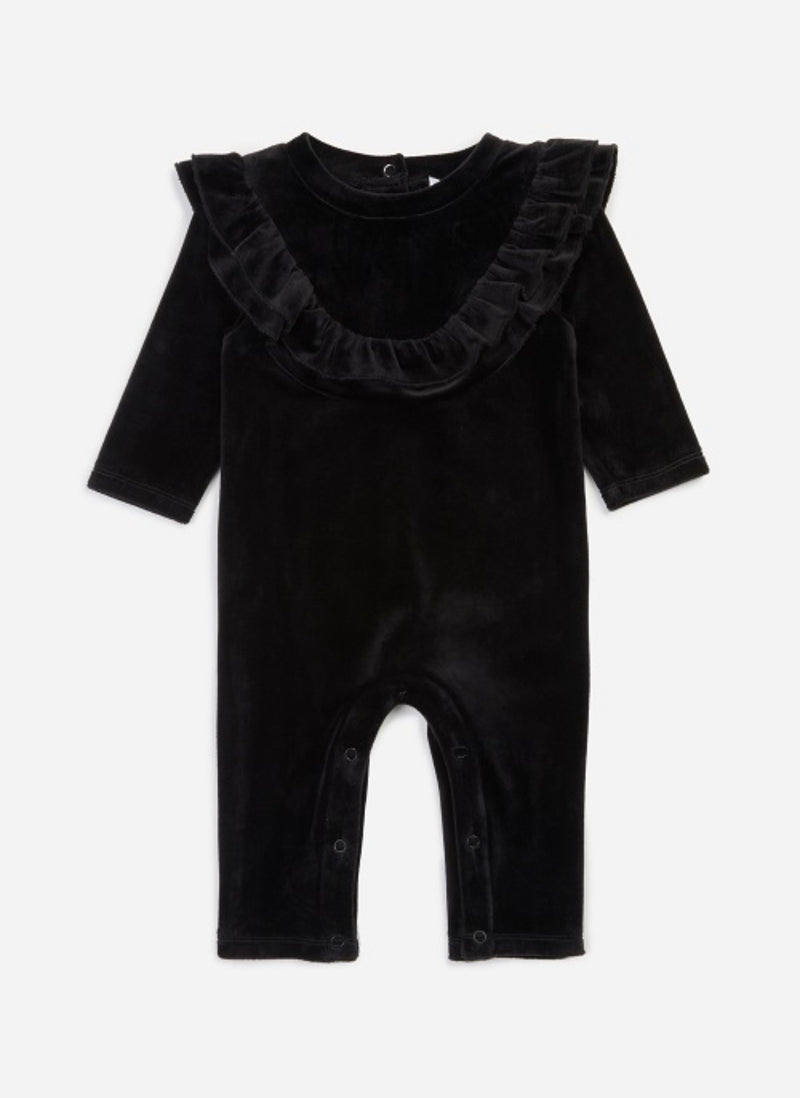 Velour Ruffle Onesie- Black