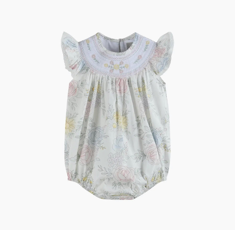 Smocked Flutter Romper- Bouquet Floral