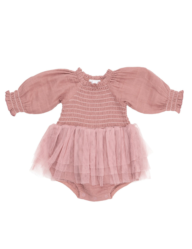 Smocked TuTu Bubble- Bridal Rose