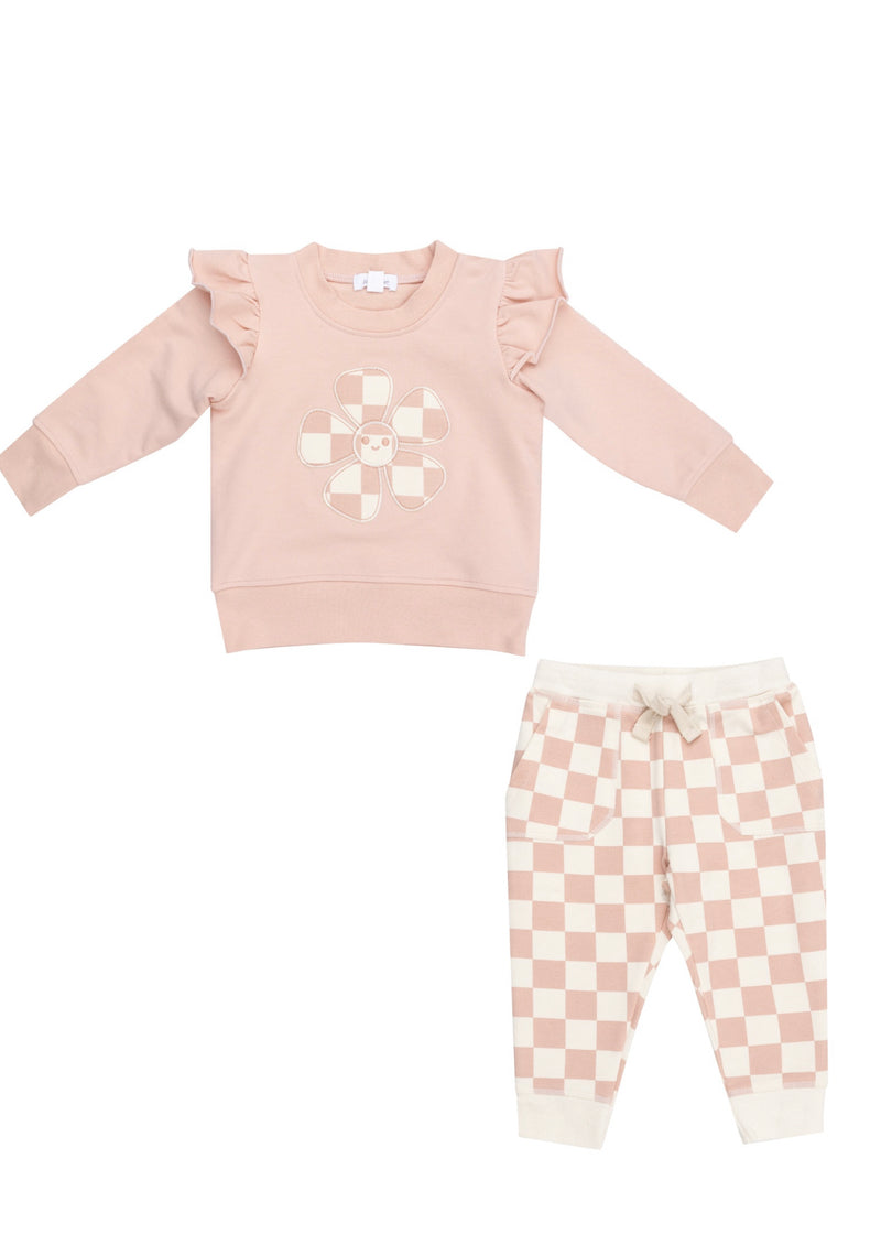 Jogger Set- Pink/Ivory Checkerboard