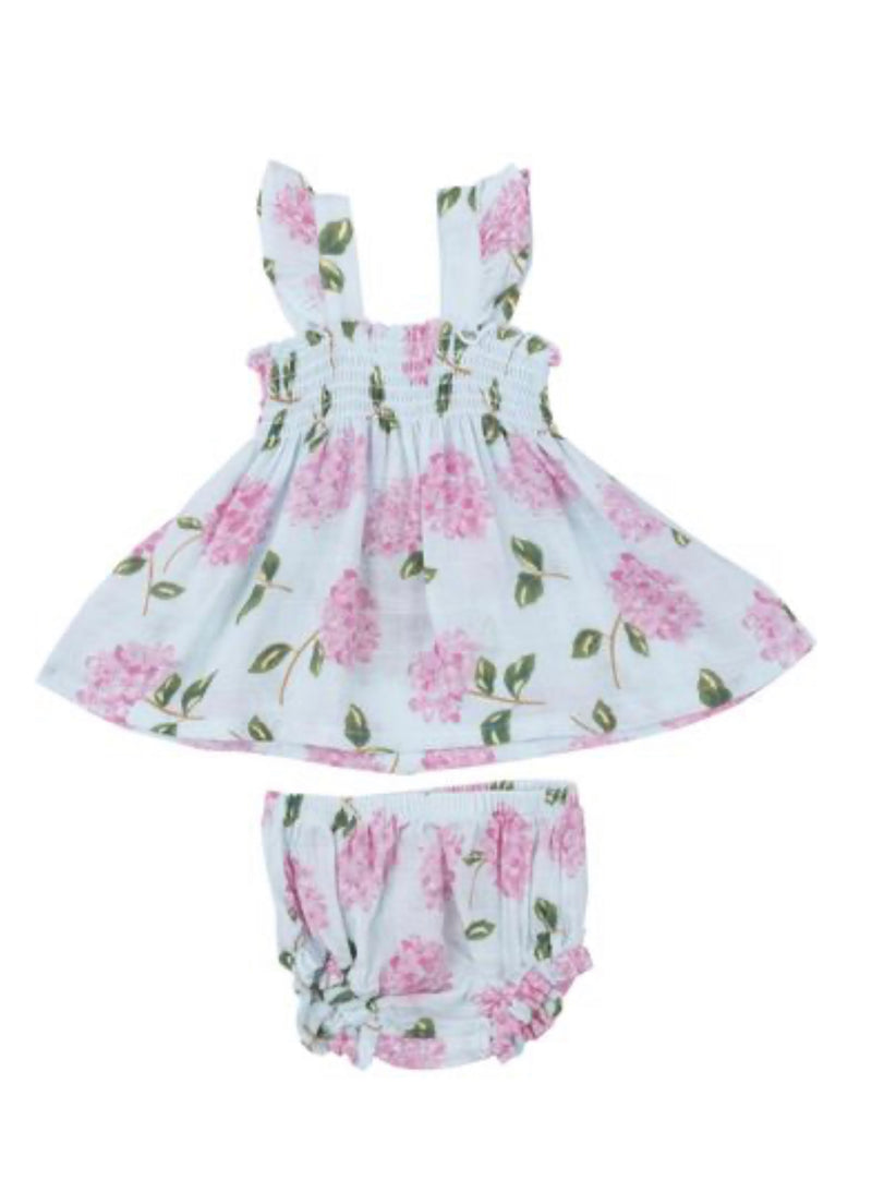 Smocked Ruffle Top/Bloomer Set- Pink Hydrangeas