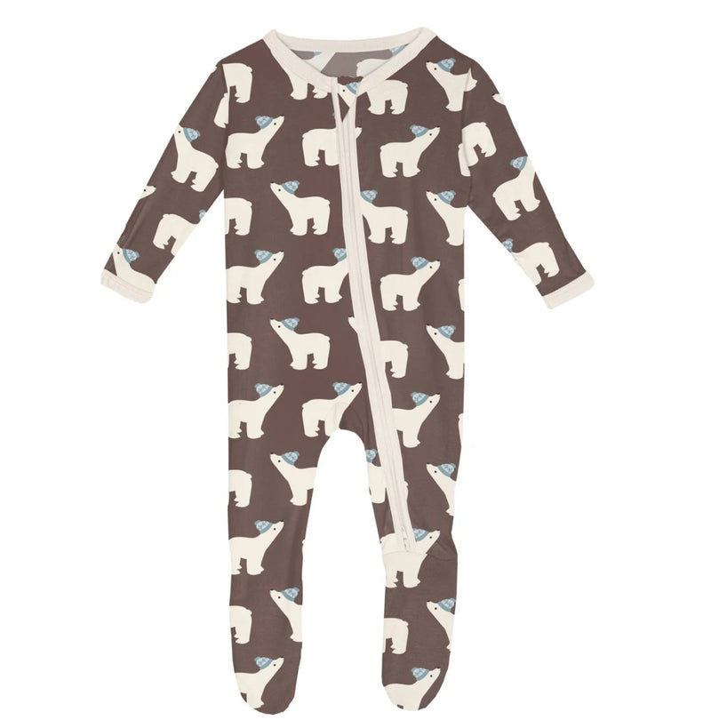 2 Way Zipper Footie- Coffee Polar Bears