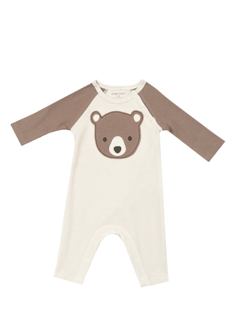 Baby Bear Applique Raglan Romper- Oatmeal