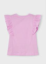 Knit Crochet Detail Tee- Pink