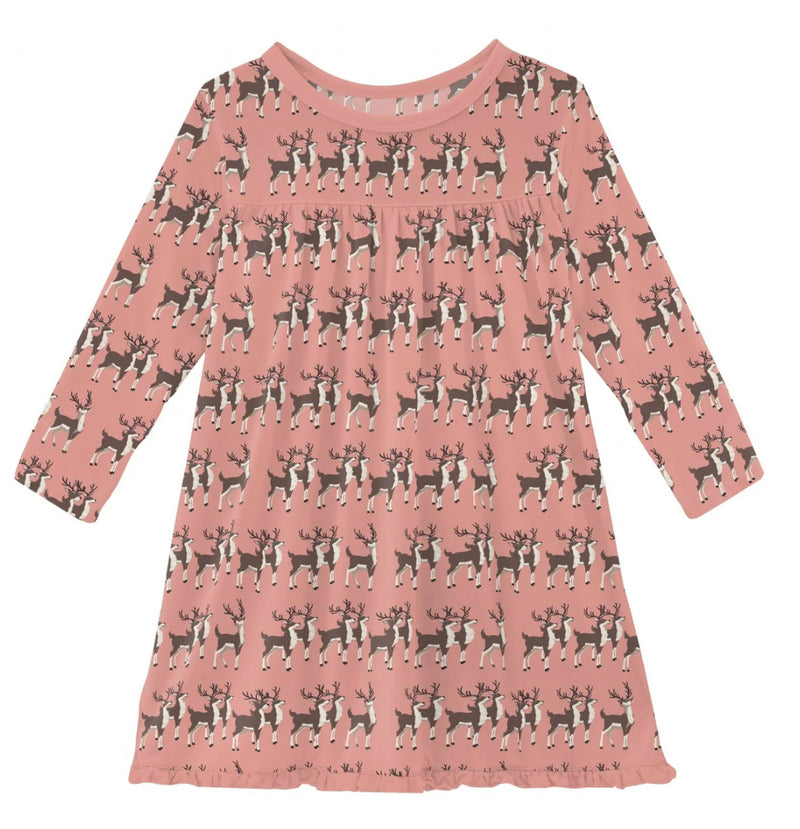 L/S Swing Dress- Blush Rudolph