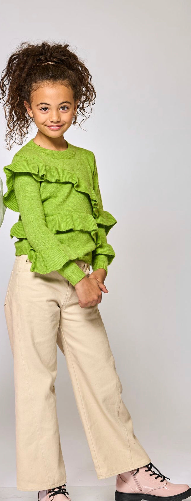 Asymmetrical Ruffle Sweater-  Green