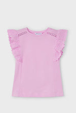 Knit Crochet Detail Tee- Pink