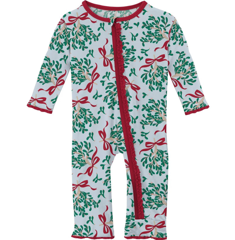 Muffin Ruffle Zipper Coverall- Illusion Blue Mistletoe