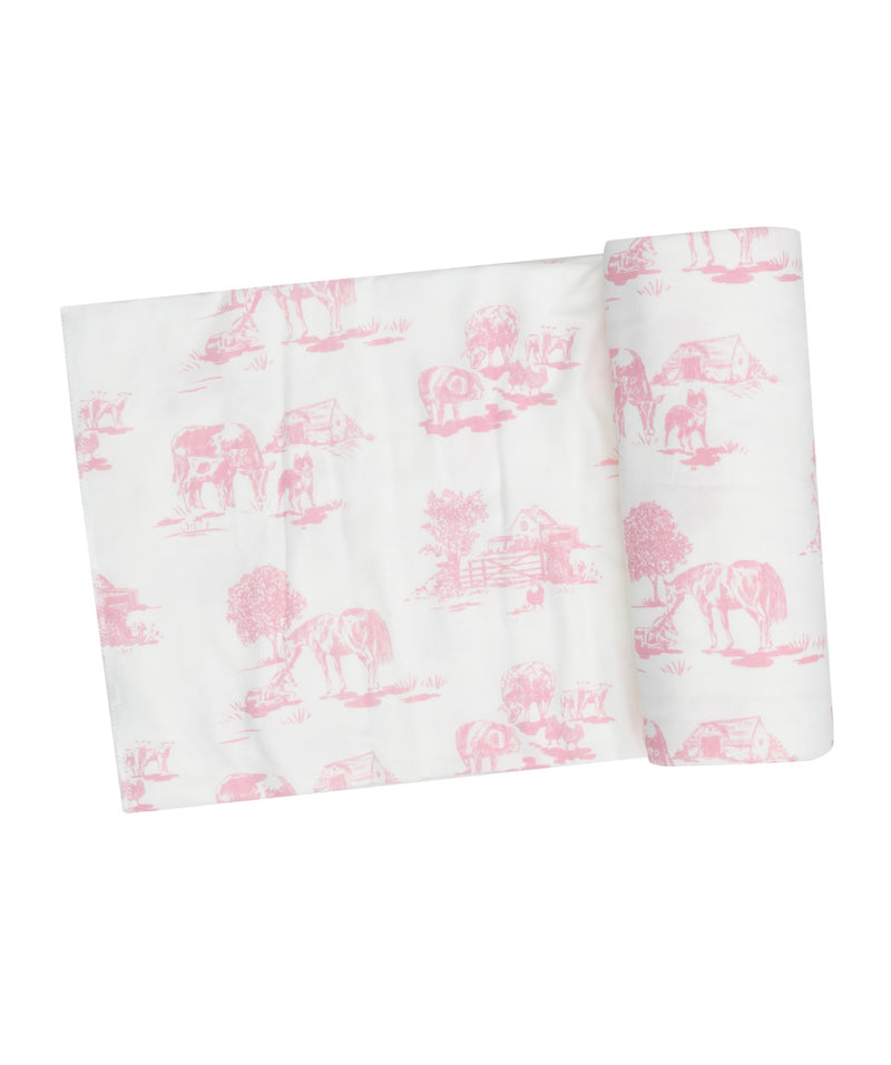 Bamboo Swaddle Blanket- Farm Toile Pink