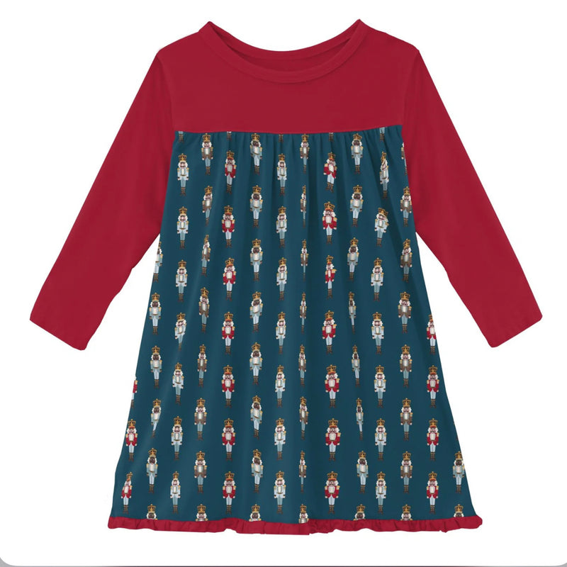 L/S Swing Dress- Peacock Nutcrackers