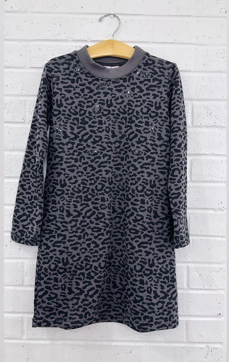Sweatshirt Dress- Charcoal Leopard