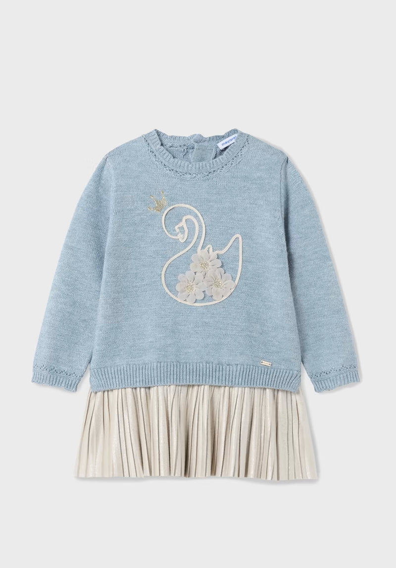 Knit Swan Sweater Dress- Light Blue