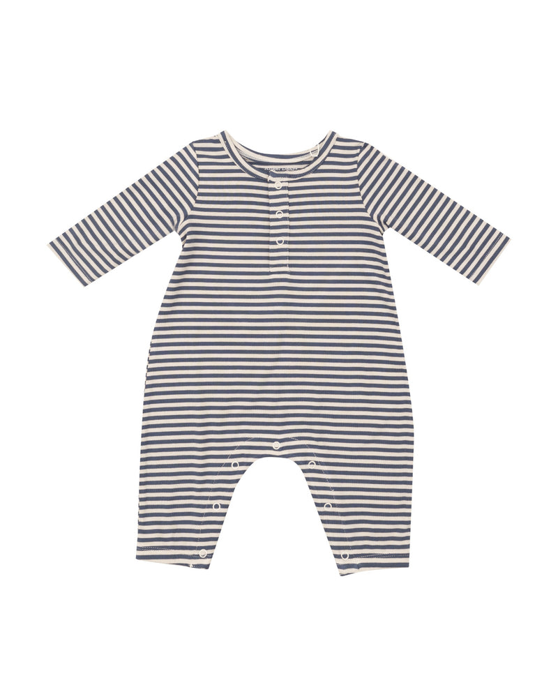 Bamboo  Henley Romper- Navy/Oat Stipe