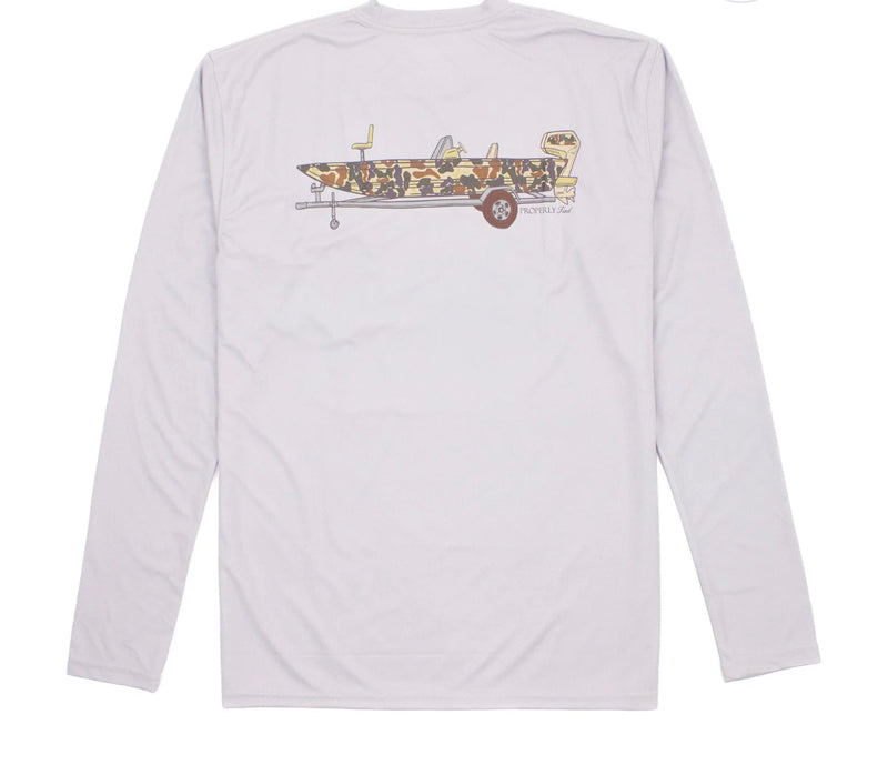 L/S Performance Tee Camo Boat- Ice Grey