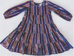 Long Sleeve Tiered Dress - Navy/Metallic Stripe