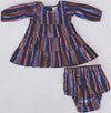Long Sleeve Tiered Dress/Bloomer Set - Navy/Metallic Stripe