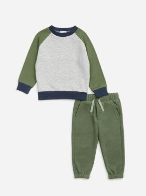 Colorblock Sweatshirt Set- Grey/Navy/Sage