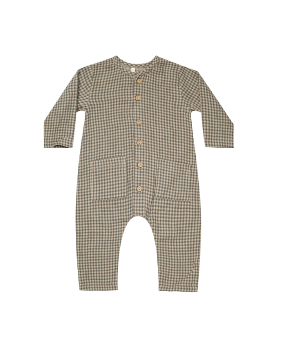 Pocketed Woven Jumpsuit - Forest Micro Plaid