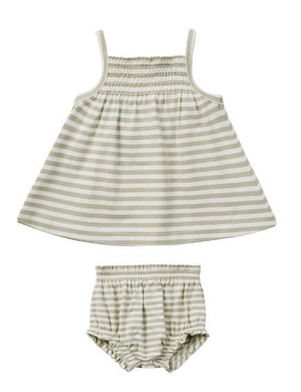 Smocked Tank and Bloomer Set - Sage Stripe