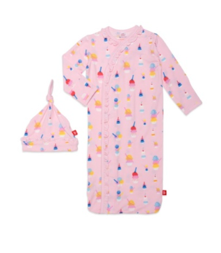 Magnetic Ruffle Sack Gown & Hat Set - Pink Sundae Funday