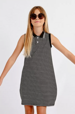 Sleeveless Striped Polo Dress - Black and White