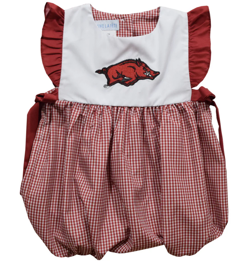 Razorback Embroidered Bubble - Red Gingham