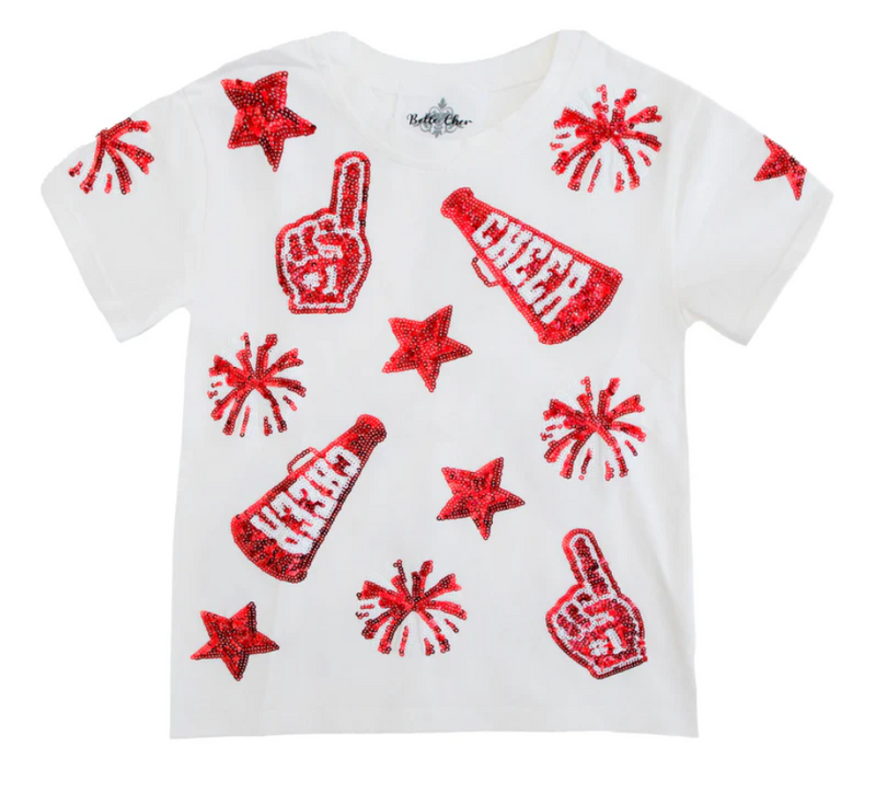 Sequin Cheer Shirt - Red and White