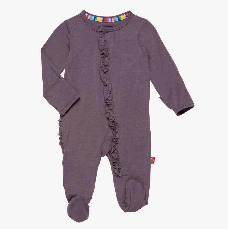 Magnetic Ruffle Footie - Eggplant