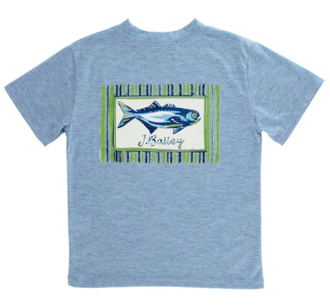 S/S Logo performance Tee - Heather Blue Fish