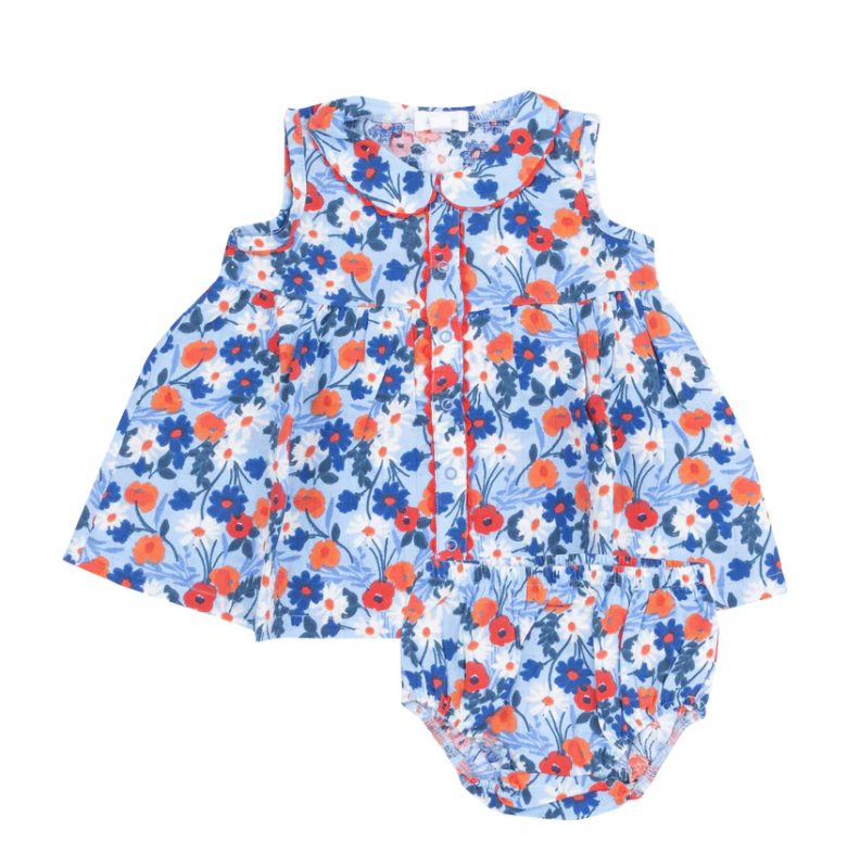 Button Front Dress w/ Diaper Cover - Poppy Days