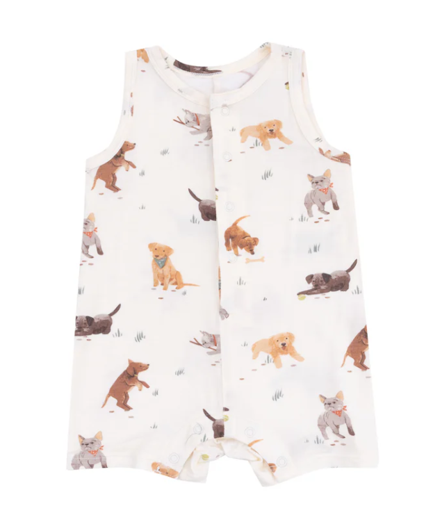 Sleeveless Shortie Romper - Watercolor Puppies