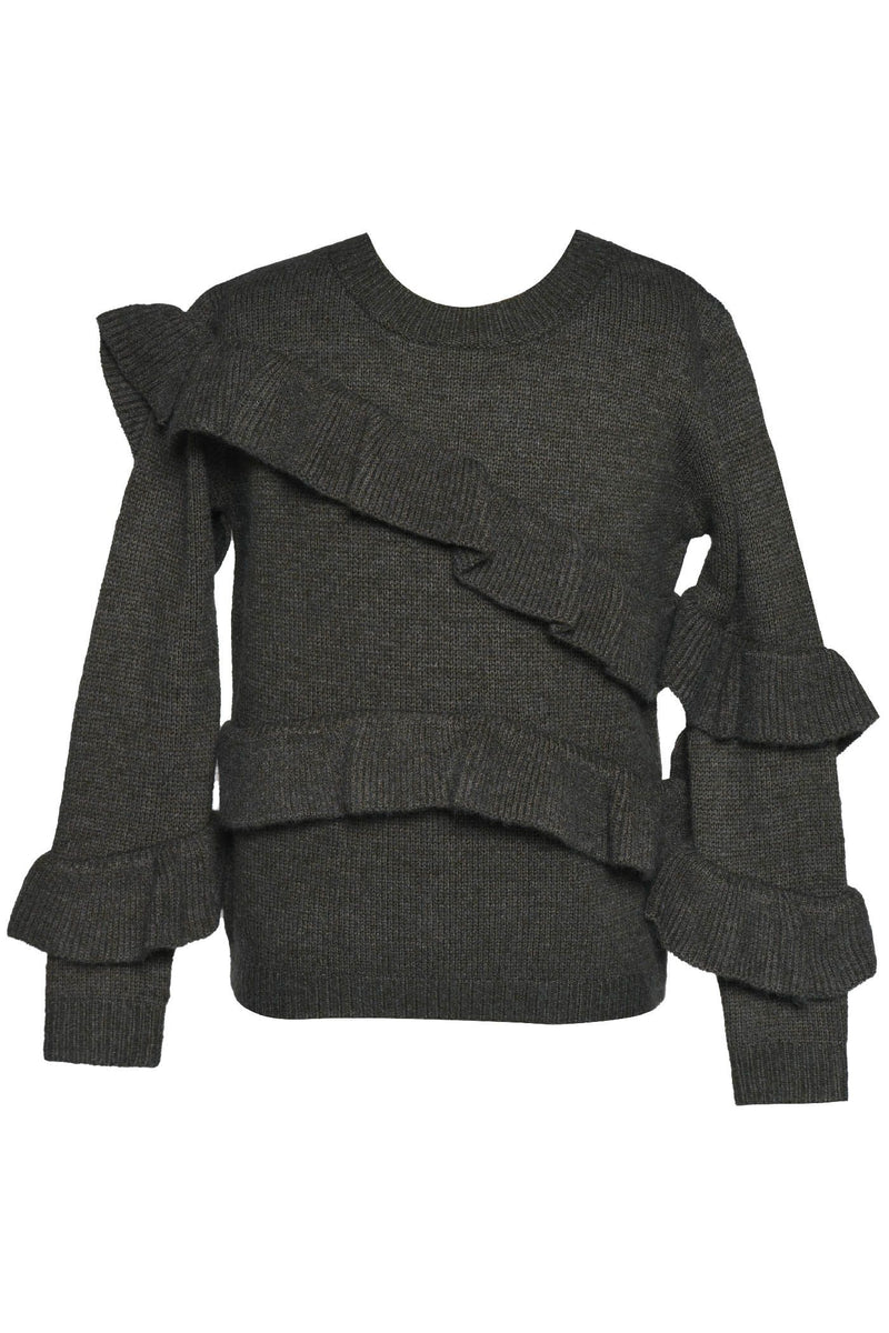 Asymmetrical Ruffle Sweater- Charcoal