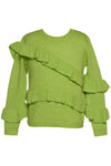 Asymmetrical Ruffle Sweater-  Green
