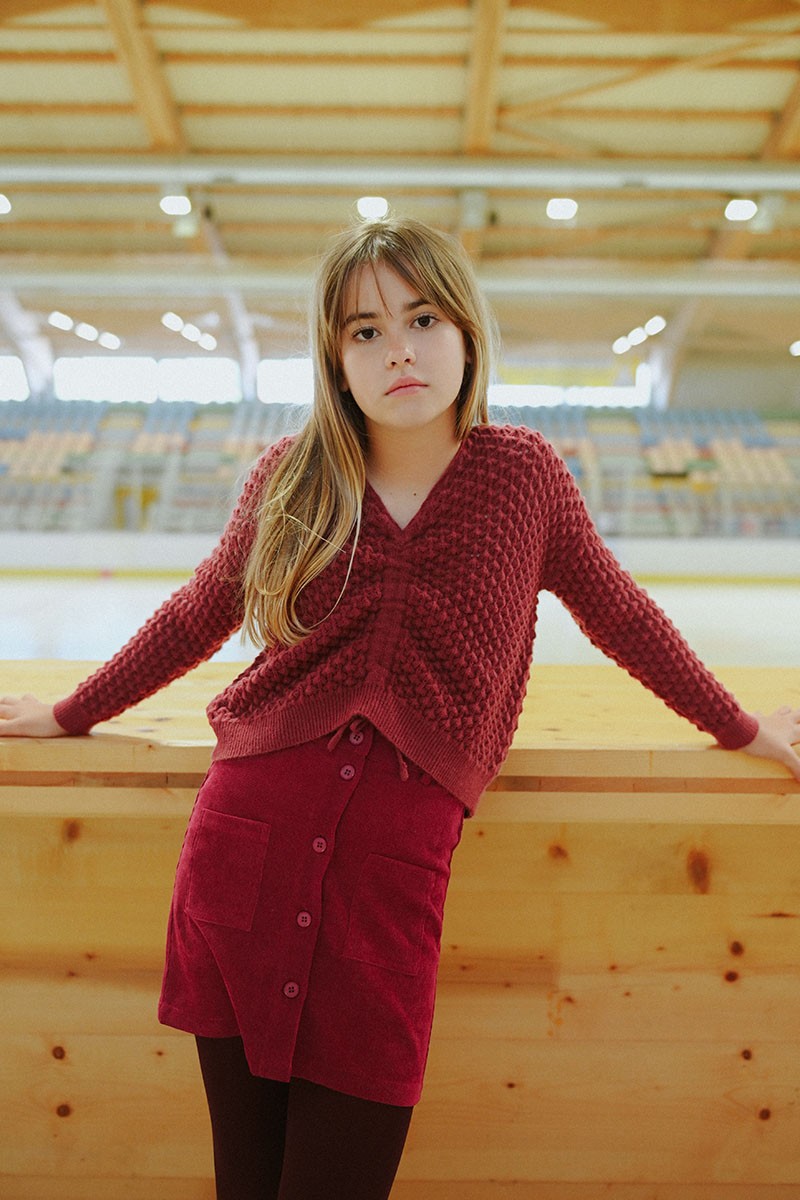 Popcorn Knit Sweater- Maroon