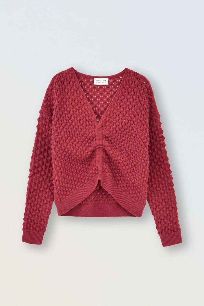 Popcorn Knit Sweater- Maroon