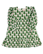 Ruffle Dress- Christmas Tree Print