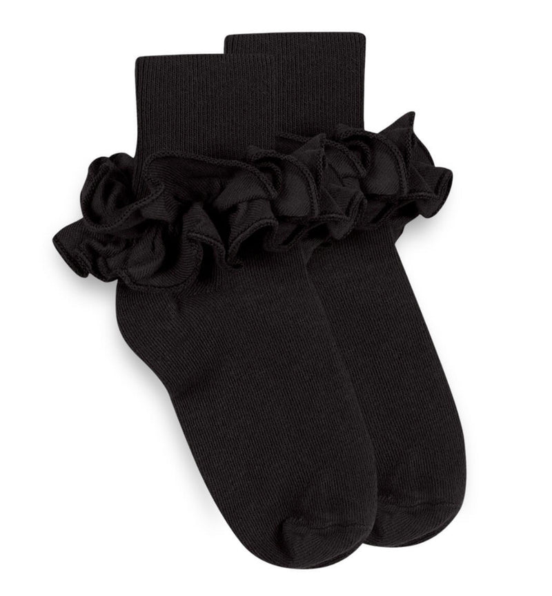 Ruffle Lace Turn Cuff Sock - Black