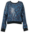 Leopard Print Sequin Sweatshirt - Blue Multi