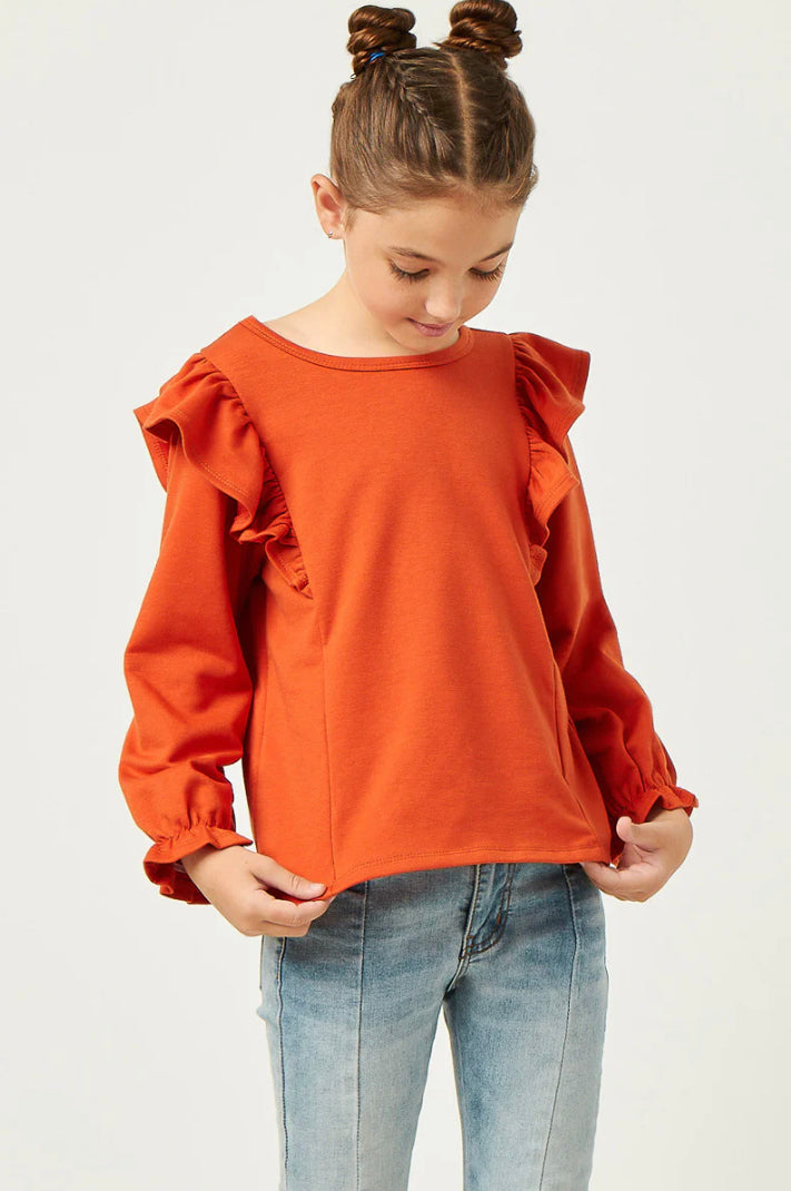 L/S French Terry RuffledTop - Rust