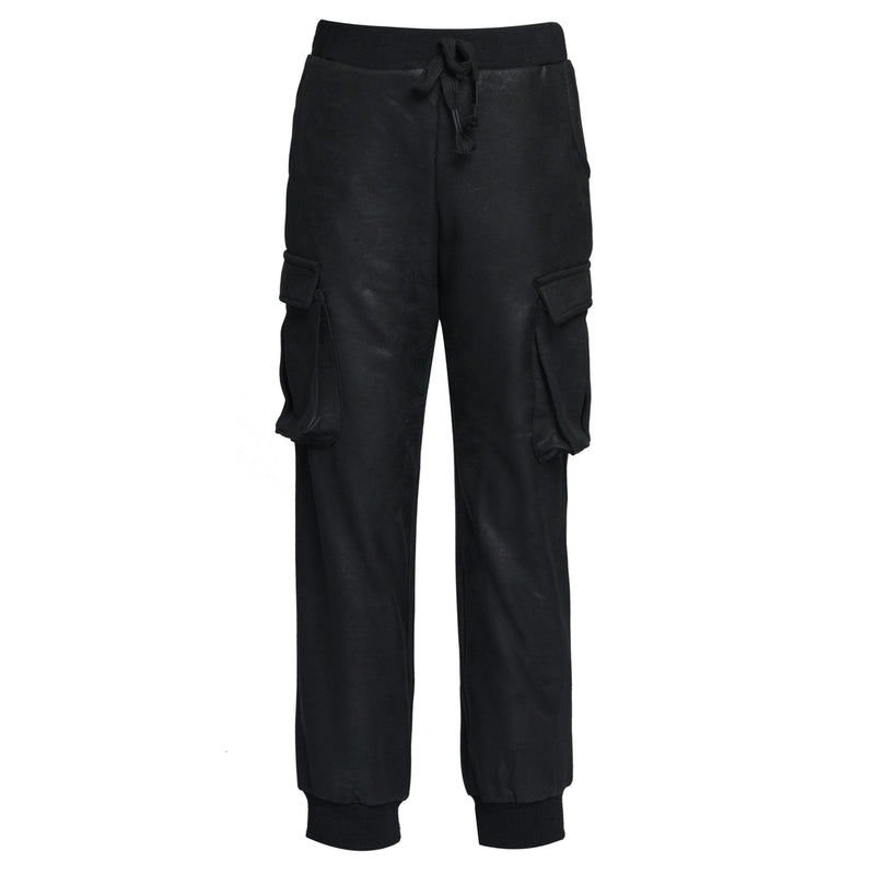 Faux Leather Joggers w/ Cargo Pockets - Black