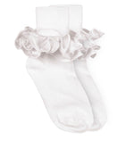 Ruffle Lace Turn Cuff Sock - White