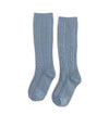 Cable Knit Knee Highs- Steel Blue