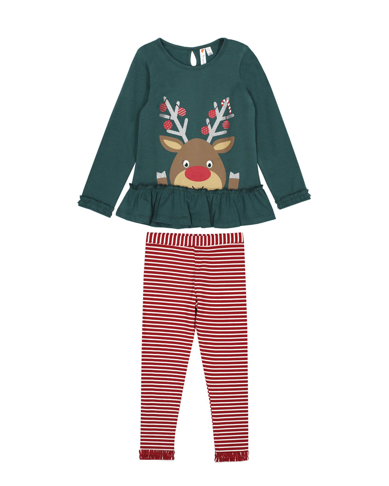 L/S Reindeer Tunic/Legging Set- Green